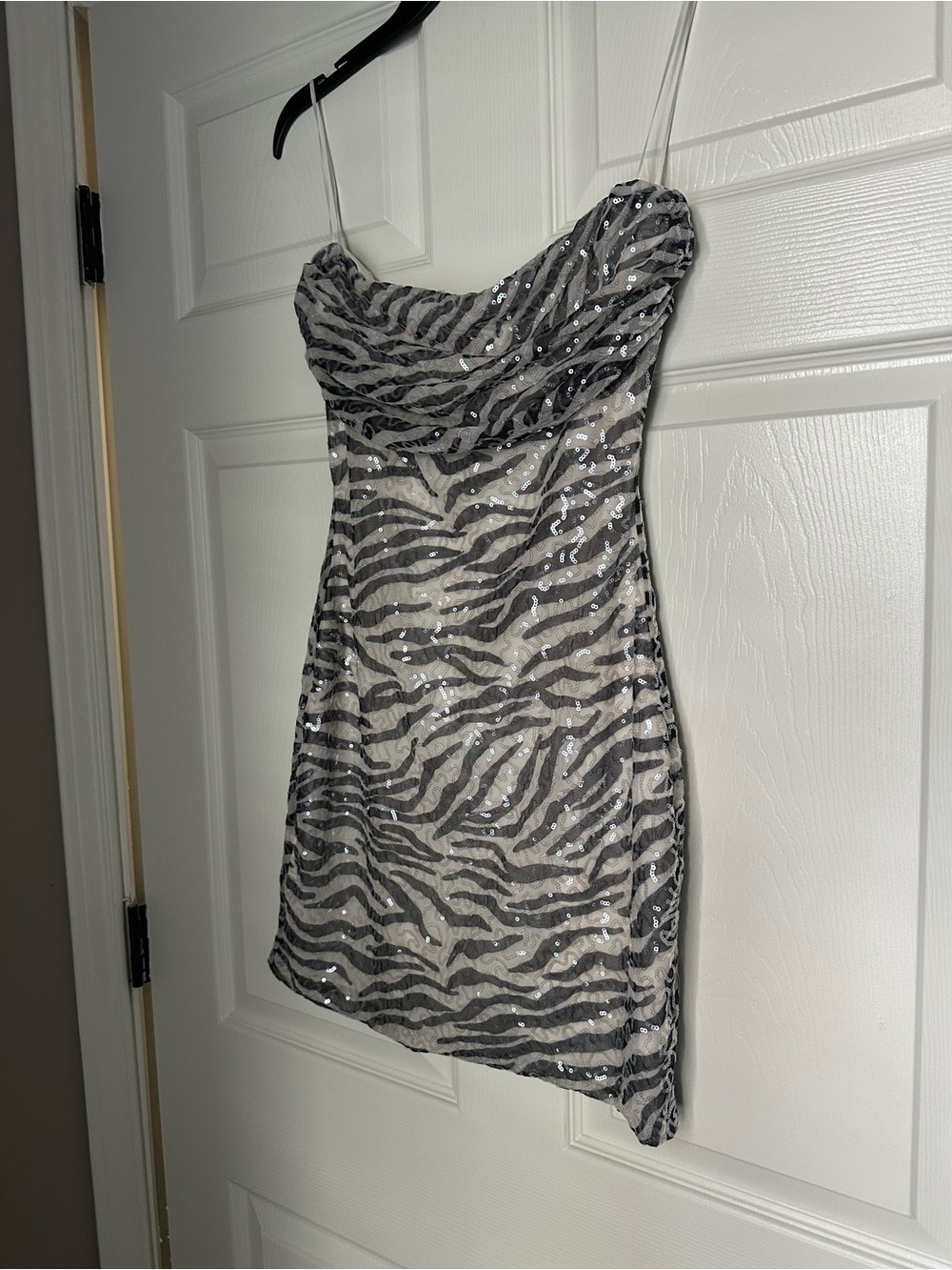 Y2k Strapless Zebra Sequin Mini Dress